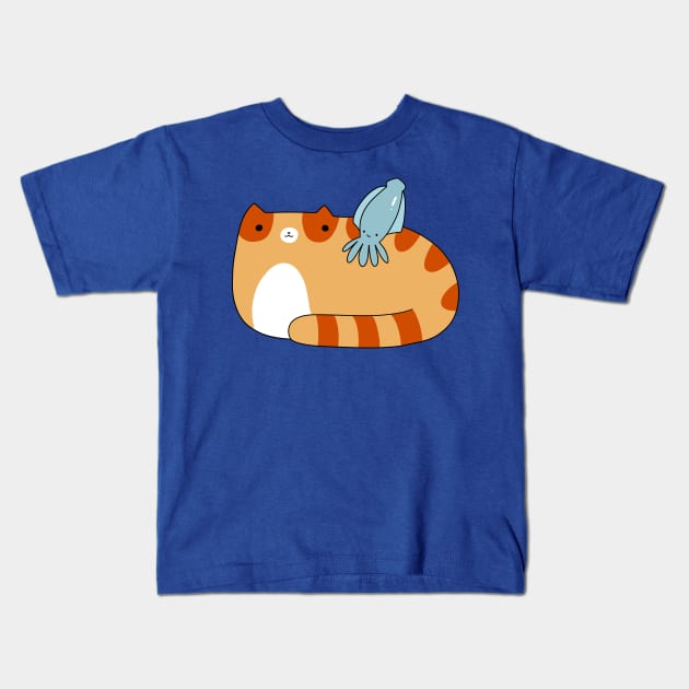 Tabby Cat and Squid Kids T-Shirt by saradaboru